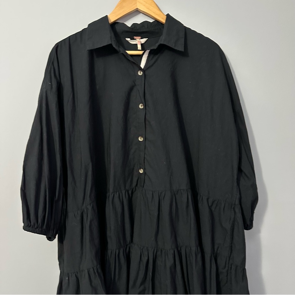 Free People Misha Mini Dress Black Small Fairycore Babydoll Tiered Boho Chic - Picture 5 of 14